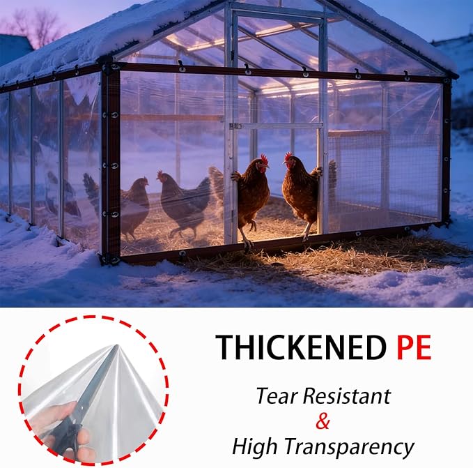 6.6x10ft Chicken Coop Cover for Winter Waterproof Chicken Coop Insulation Windproof Winterizing Chicken Run Tarp for Outdoor Outdoor Poultry & Patio Porch Protection