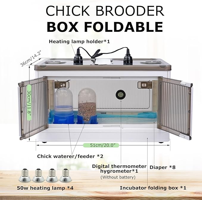 Chicken Brooder Box for Chicks Brooder Heater Chicks Warmer Brooder Plate Kit Chicken Brooder Box Tent Pen with Thermometer for 15 Ducks Bedding Indoor Quail Brooder (20”x14.17”x11.81” White)
