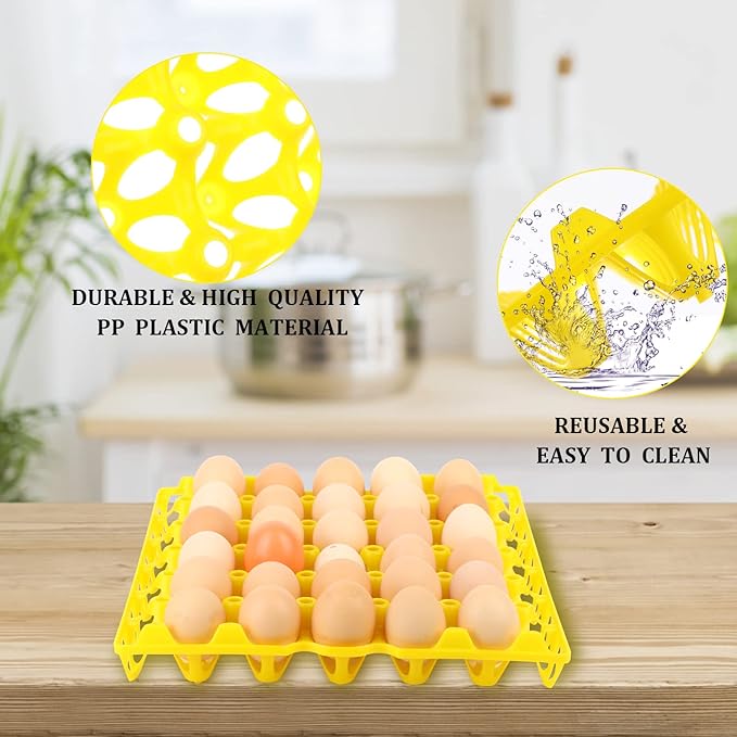 6 Pack Plastic Egg Trays, Each Holds 30 Eggs(#1) for Home Chicken Farmers, Stackable Egg Cartons Hold Multiple Eggs, Great for Storing, Sorting, and Shipping Eggs, Stackable and Reusable (yellow)