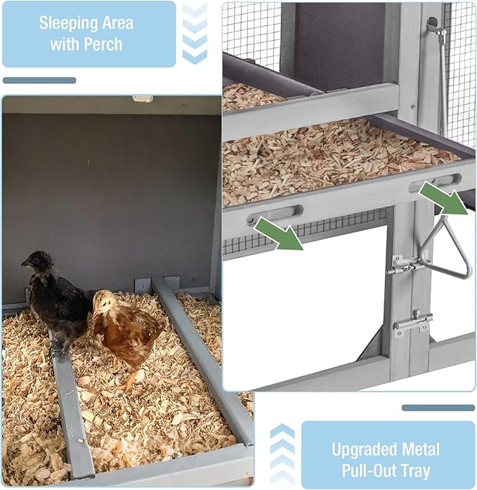 Large Chicken Coop with Run, 80.5’’ Chicken Tractor with Wheels, Wooden Hen House Poultry Cage with Plastic Waterproof Roof and Nesting Box, Leakproof Pull-Out Tray