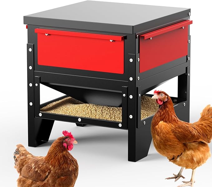 Automatic Chicken Feeder, 60-90lb Large Capacity, All Metal Poultry Feeder, No Waste Waterproof Chicken Feeder, Suitable for Geese, Ducks, Turkeys, Quails