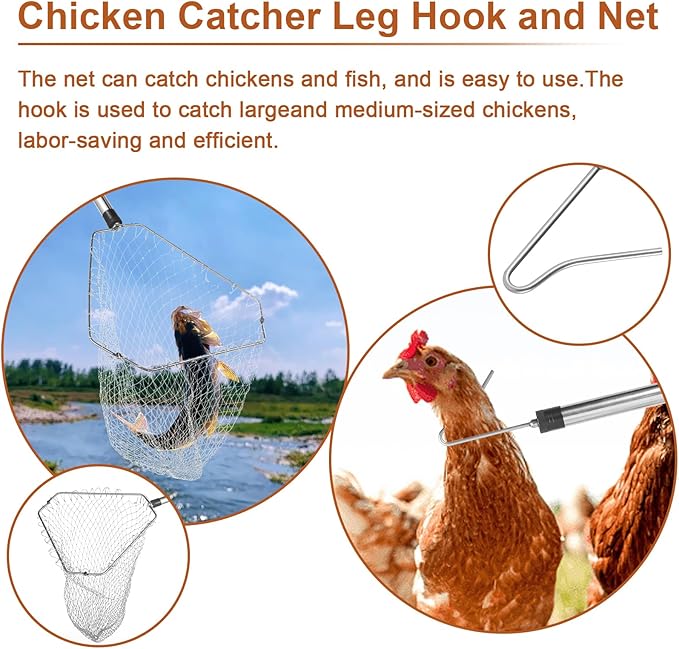 Chicken net Catcher, Chicken coop Accessories, 75 -inch Thickened Stainless Steel Catcher net, Suitable for Poultry and Outdoor Animals Such as Chickens, Birds, Goose, Duckling, Fish, etc.