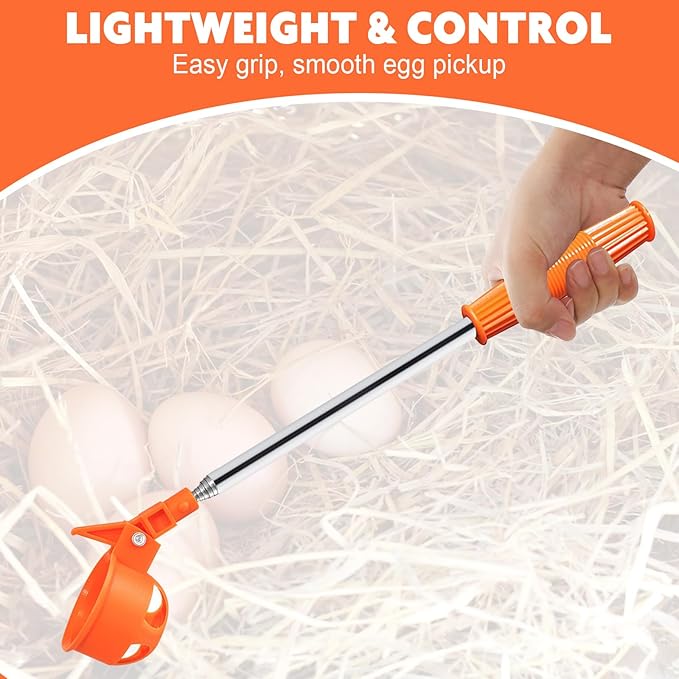 Egg Grabber for Chicken Eggs – Extendable Stainless Steel Egg Picker Tool with Non-Slip Handle,195cm/76.8inch Egg Scooper Tool for Chicken coop, Poultry Nest, and Farm Use