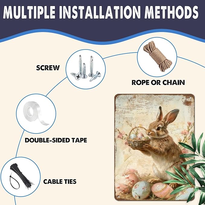 Cute Bunny Metal Sign Vintage Easter Design Rustic Farmhouse Decor Suitable For Home Garden Bar Cafe Outdoor 12X16Inch