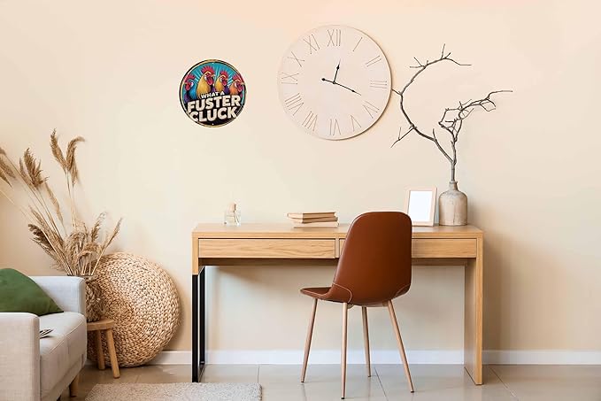 AWISZZZ What A Fuster Cluck Metal Sign 8x8in Round Funny Plaque for Chicken Coop Wall Decor Farm Humor Gift