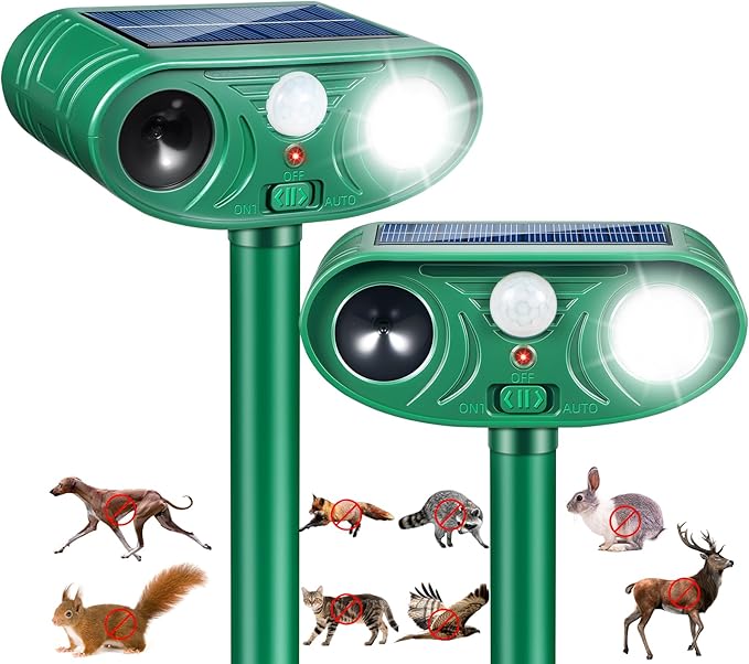 2026 Sonic Fortress Pro Deer Repellent Devices, Racoon Repellent Outdoor Squirrel Fortress Pro IP65 Animal Repeller Cat Deterrent with Motion Sensor&Flash Light to Scare Dog Out of Garden Yard(2Pack)