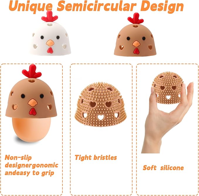 Egg Scrubber for Fresh Eggs, Egg Cleaning Brush, Reusable Cleaning Tools for Fresh Egg Washer, Reusable Egg Cleaner Kit (2 Pack, White, Brown)
