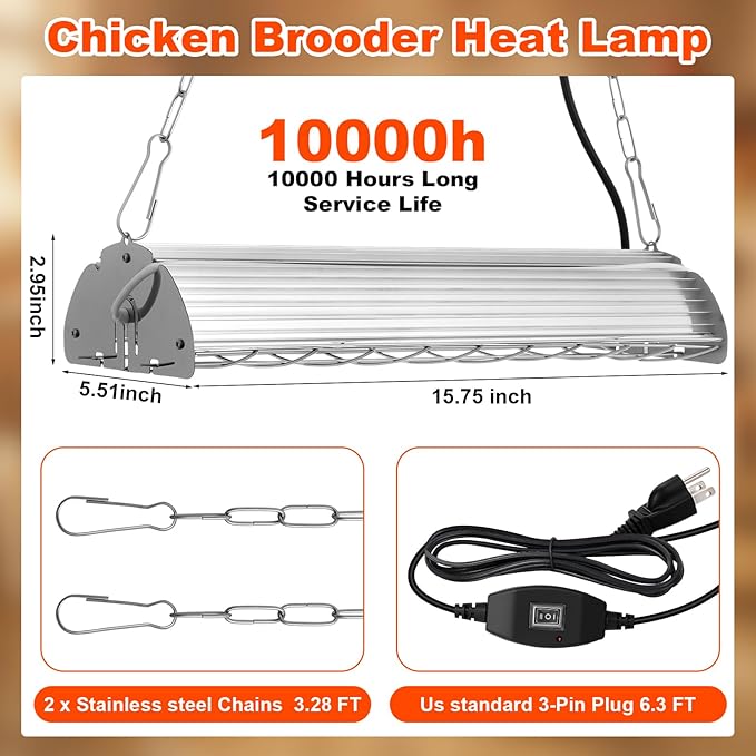 2 Pcs 400w Chicken Coop Heater Lamp and Black Silicone Water Heated Base Pad Carbon Fiber Chicken Coop Heater for Winter Chicks Brooder Heat Plates Adjustable Hanging Height for Livestock