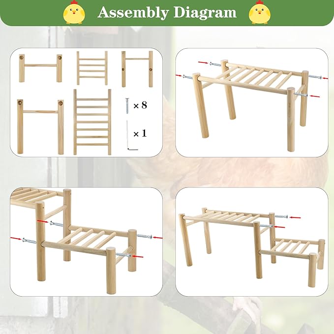 Vehomy Chicken Perch - Roosting Ladder for Chicken Coop - Jungle Gym & Toys for Poultry