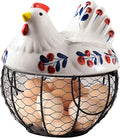 Gcroet Ceramic Egg Holder, Hollow-Out Wire Chicken Egg Holder with Chicken Shaped Lid, Non Slip Basket Countertop with Handle for Gathering Fresh Eggs...