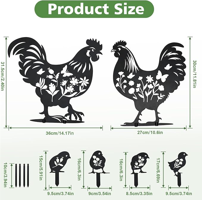 Chicken Decor, Garden Metal Stakes Gifts for Women/Men Chicken Lovers Gifts Silhouette Statues for Yard Art, Outside, Patio, Outdoor Decor, Garden Decorations, Lawn Ornaments