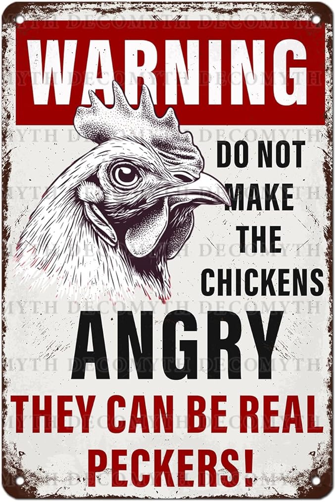 Chicken Coop Vintage Metal Tin Sign Warning Do Not Make The Chickens Angry Funny Outdoor Sign for Farm Wall Decor 12 * 8inch