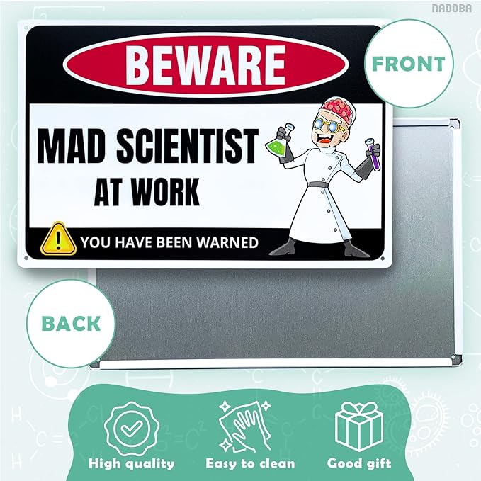 Mad Scientist at Work Desk Decor Tin Sign - Laboratory Posters for Wall - Metal Wall Decor - Science Gifts for Adults - Funny Science Classroom Decor - Party Decorations