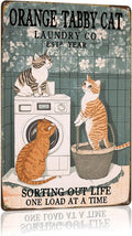 Metal Signs Orange Tabby Cat Laundry Co Est Year Sorting Out Life One Load At A Time Sign Tin Sign Vintage Wall Decor for Bathroom Bar Cafe Bedroom Living Room 12×8 Inch