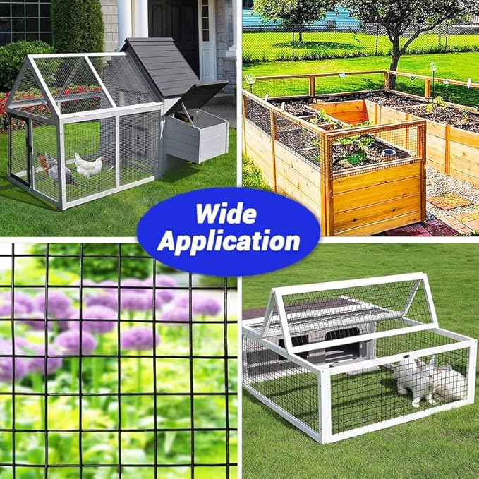 Hardware Cloth 1/2inch Black Vinyl Coated Wire Mesh 48" x 100' Welded Wire Fencing AWG17, PVC Coating Chicken Wire Fence,Welded Wire Mesh Roll for Garden Guard Fence Poultry Cage Net Fencing