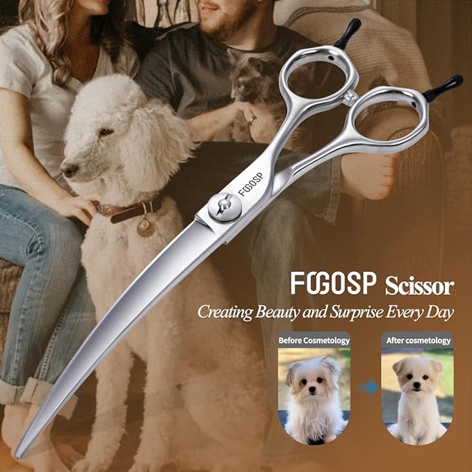 38 Degree Professional Curved Scissors for Dog Grooming 7.0” Japan VG10 Alloy Steel Downward Curved Grooming Shears for Face Right Handed(7.0 inch)