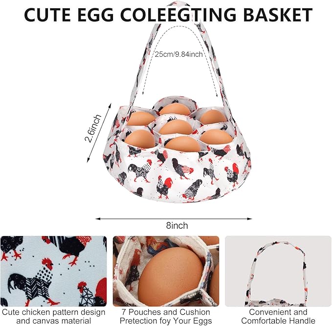 2 Pcs Egg Collecting Apron Chicken Gathering Basket with 7 Pouches Fresh Egg Holding Apron with 11 Pockets EW03
