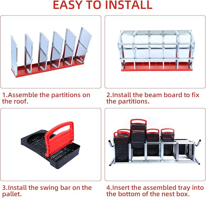 Chicken Nesting Box, 10-Hole Metal Wall Mount Chicken Laying Boxes with Legs and Lid Cover, Easy to Assemble, Roll-Away Egg Design Nesting Boxes for Outdoor Chicken Coop & Farm Yard, Red