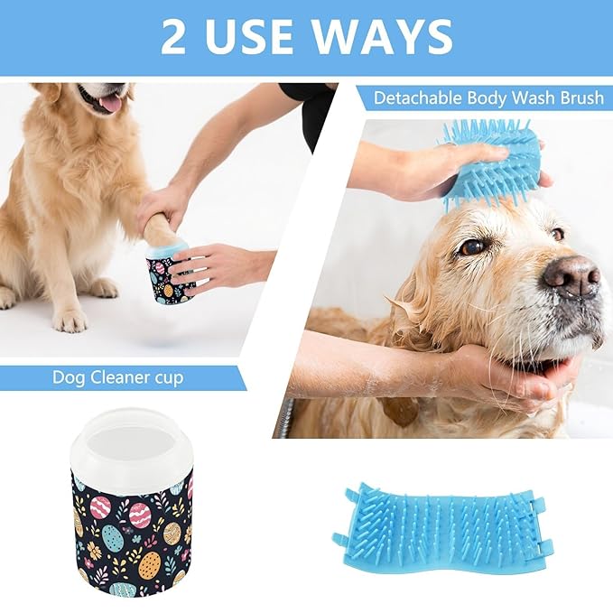 Fustylead Colorful Easter Eggs and Floral Dog Paw Washer for Muddy Paws, Gentle Paw Cleaning Cup for Small & Medium Dogs/Cats, Easy to Use and Travel-Friendly
