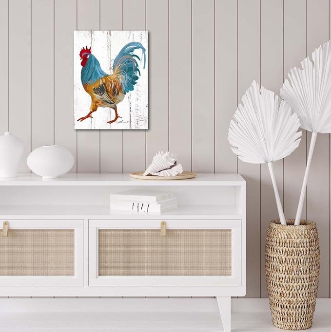 Rooster Kitchen Canvas Wall Art: Rustic Farmhouse Painting Poster - Chicken Artwork Decoration for Home Living Room Bedroom, Framed Picture Prints Decor Ready to Hang (10"x 15")