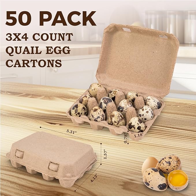 CINPIUK 50 Pack Quail Egg Cartons, 3x4 Style Paper Pulp Quail Egg Trays, Sturdy & Reusable Quail Egg Holder 12 Count Dozen Quail Egg Storage Tray for Farmers, Home Use & Transport