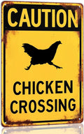 Caution Chicken Crossing Funny Warning Tin Sign Funny Farmhouse Security Warning Sign Vintage Metal Wall Decor Novelty Farmhouse Chicken Coop Decor 8x12 Inch
