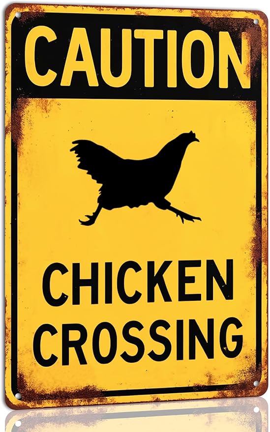 Caution Chicken Crossing Funny Warning Tin Sign Funny Farmhouse Security Warning Sign Vintage Metal Wall Decor Novelty Farmhouse Chicken Coop Decor 8x12 Inch