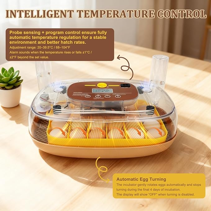 Series III - 24 Egg Incubator for Hobbyists, Full-Stage Adaptive Humidity (Dual-Bottle) & Temp Control, Custom-Interval Auto Turn & Auto Stop, Preset Incubation Days, Adjustable Egg Spacing
