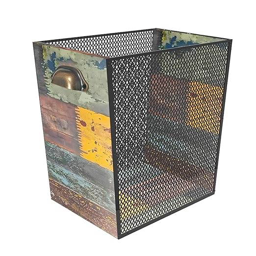 2 Gallon Wooden Trash Can - Rustic Decorative Waste Paper Basket - Garbage Bin for Bedroom, Bathroom, Office, Living Room (Vintage - Black)