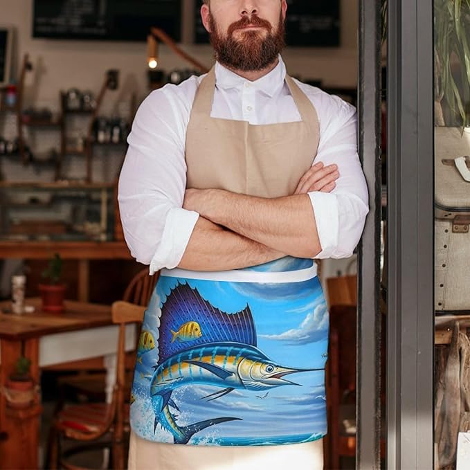 Half Apron with 3 Pockets Chef Cooking Kitchen Restaurant Aprons for Women Men