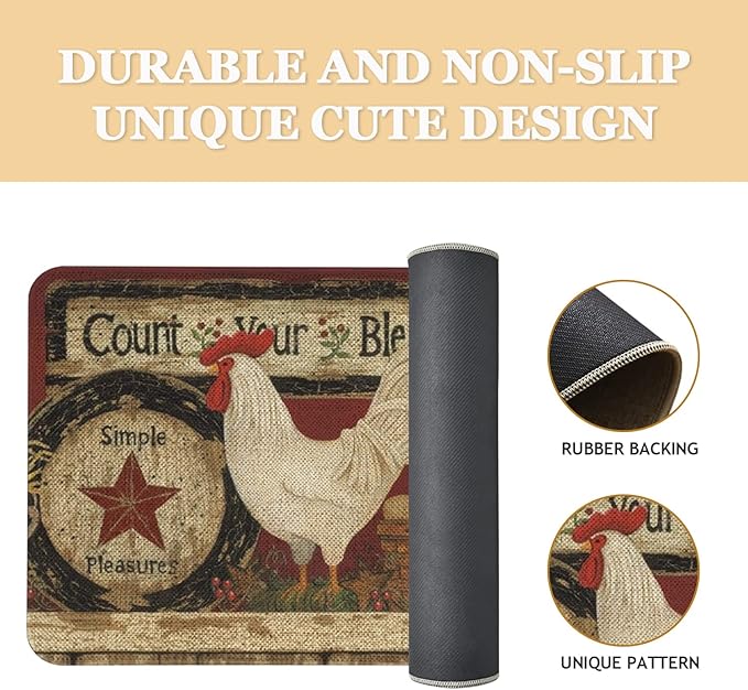 Roszwtit Farmhouse Kitchen Rugs and Mats, Farm Rooster Door Mat, Seasonal Washable Non-Slip Floor Mats for Home Kitchen Decor 30x17 Inch