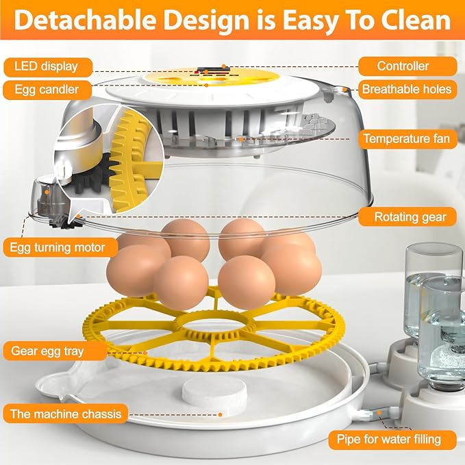 Egg Incubators for Hatching Eggs with Automatic Egg Turner, 8 Incubator for Chicken Eggs with Egg Candler for Chicken, Duck, Quail, Smart Egg Hatcher for Beginners & Kids