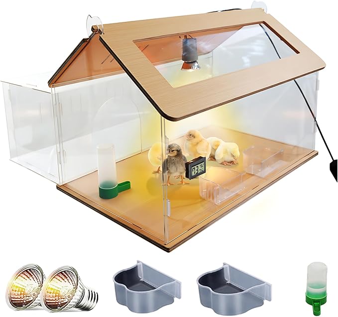 Large Intelligent Newborns Chick Brooder Box Quail Cage Egg Incubator Tortoise Habitat 40-50 Chick Starter Kit,5-in-1 with Adjustable Temperature Control,Feeder,Waterer,Heat Lamp
