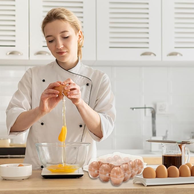 JarThenaAMCS 200Pcs Plastic Egg Carton Bulk Empty Clear Egg Tray Holder Container for Farm Business Market Home Kitchen Refrigerator Storage (3 x 4 Grids)