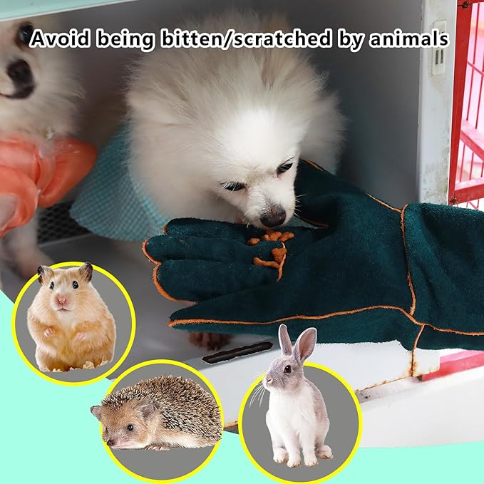 Animal Handling Gloves Bite Proof,23.7 inch Leather Bite Proof Gloves for Grabbing Reptile, Grooming, Trips to Vet. Puncture & Scratch Resistant, Bite Proof for Cat Dog Bird Falcon Livestock Snake