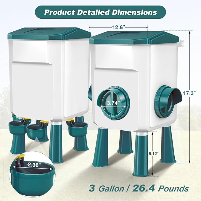 Chicken Feeder and Waterer Set with 3 Gallon/26.4 Pounds, Automatic Chick Feeder and Waterer Set No Waste, Poultry Feeder Large for Hens/Ducks/Poultry