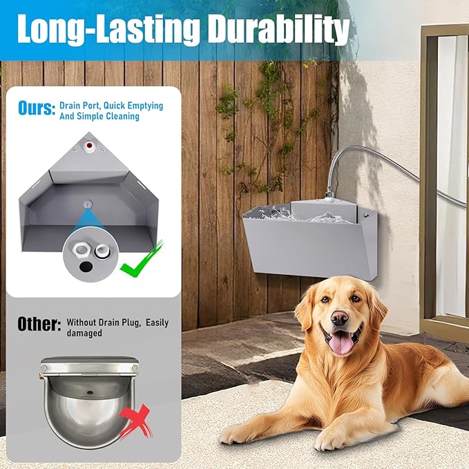 1.6Gal Automatic Livestock Waterer with Float Valve, Self-Filling Drinking Trough Corner Wall Mount, Stainless Steel Dog Water Feeder for Horse Goat Cattle Pets