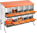 VEVOR Chicken Nesting Boxes, 10 Compartments, with Support Legs, Easy Egg Collection, Galvanized Steel and High-Strength Plastic, Roll Away Nesting Boxes for Chickens and Hens Laying Eggs, Orange