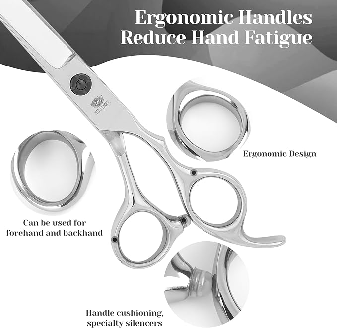 Dog Grooming Scissors Set – 6 in 1 Silver Pet Grooming Kit with Curved, Thinning, Chunker & Straight Shears + Comb – 440C Stainless Steel, Sharp & Durable for Dogs & Cats