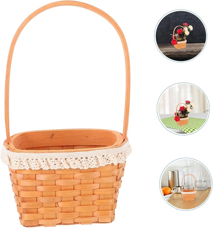 HEALLILY Handwoven Wooden Flower Basket for Eggs and Candy Natural Wood Spring Picnic Organizer Small Decorative Woven Storage for Home and Table Unique Idea for Housewarming