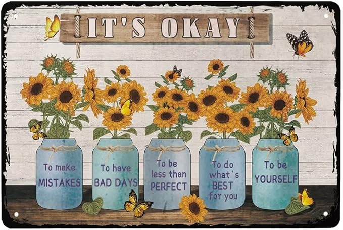 Sunflower Decor - It's Okay to Make Mistakes Funny Metal Novelty Sign 8x12 inch Metal Retro Wall Decor for Home,Street,Gate,Bars,Restaurants,Cafes,Store Pubs Sign Gift