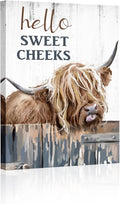 Highland Cow Picture Bathroom Decor: Hello Sweet Cheeks Highland Cow Wall Art Canvas Prints Farmhouse Bathroom Wall Decor, Farm Animal Pictures Cow Paintings Rustic Country Home Decor 8" X 12"