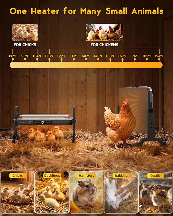 Brooder Plate for Chicks, Magicfly 200W Adjustable Chick Brooder Heater with Temp & Timer, UL-Compliant Safe Design, Chicken Coop Heater with Remote Control & Cover, for Ducklings Poults
