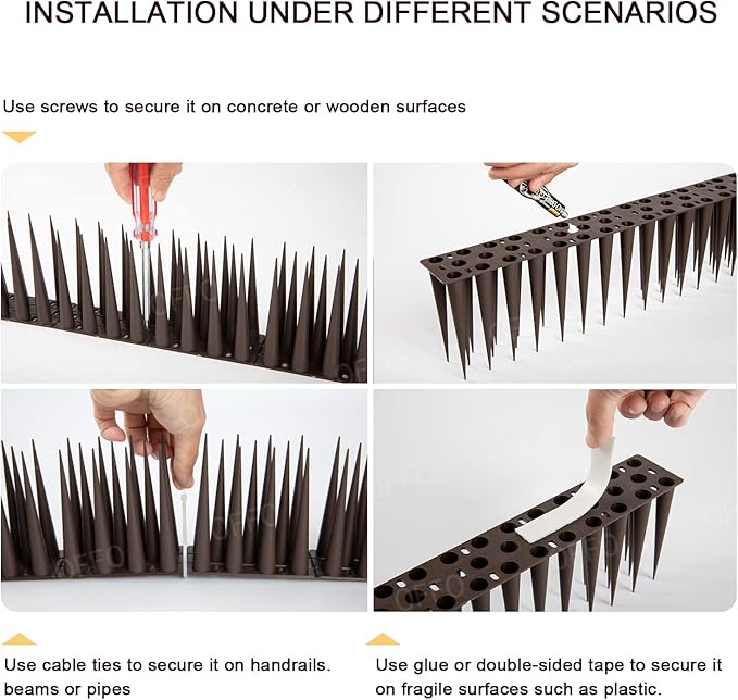 OFFO Bird Spikes Pigeon Outdoor Spikes for Cat Keep Birds Raccoon Woodpecker Away Covers 20 Feet(6.1m), Brown