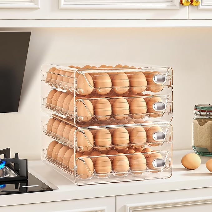 40 Egg Holder for Fridge, Egg Container for Refrigerator, Stackable Egg Storage Container, Egg Fresh Storage Box for Fridge, 2Layers Egg Tray, Clear Egg Organizer, BPA Free