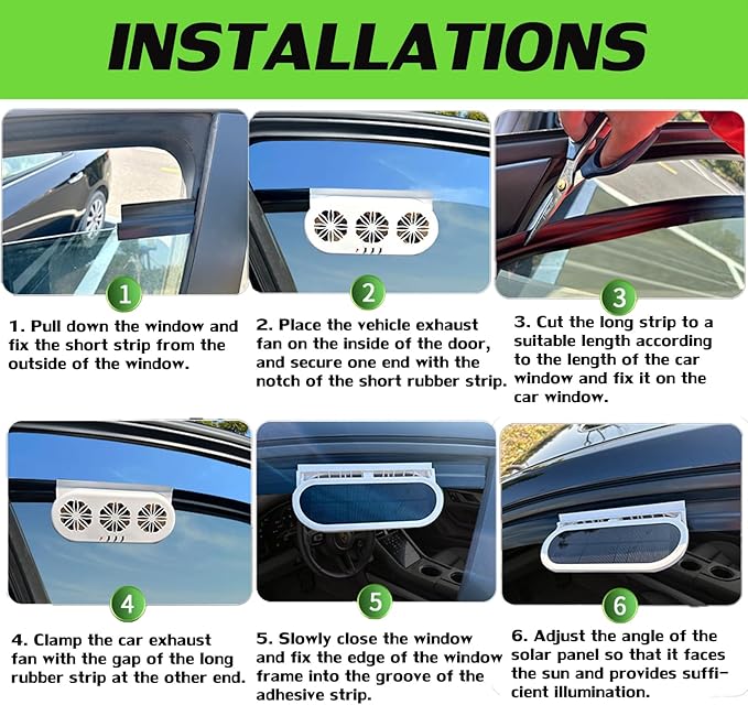 Car Solar Powered Exhaust Fan Car Window Exhaust Fans Vehicle Ventilation Fan Auto Air Vent Cool Fan Cooler Ventilation System Car Radiator Cooling Fans with Three Air Outlets, Black