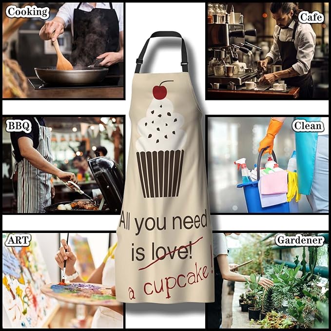 Baking Apron for Men All You Need Is a Cupcake Craft Aprons for Women for Kitchen Cooking Restaurant BBQ Painting Crafting 27” (W) x 31” (H), Waterproof Apron