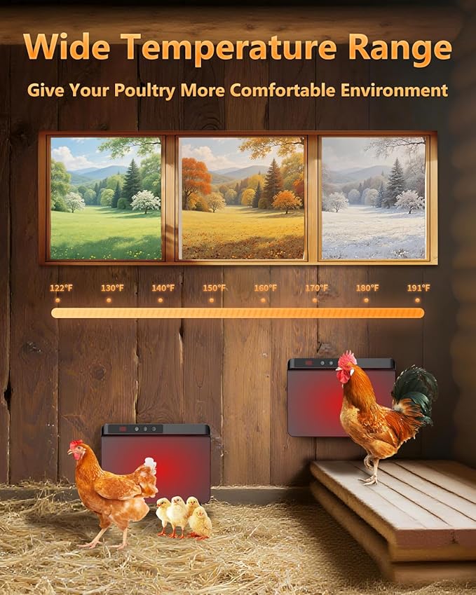 TIMEBAL 2025 Smart Chicken Coop Heater with Adjustable Temperature Remote Control, 200 Watts Radiant Heat Flat Panel Heaters for Winter Heating,Adaptable to Timer and Temp Controllers (Black)