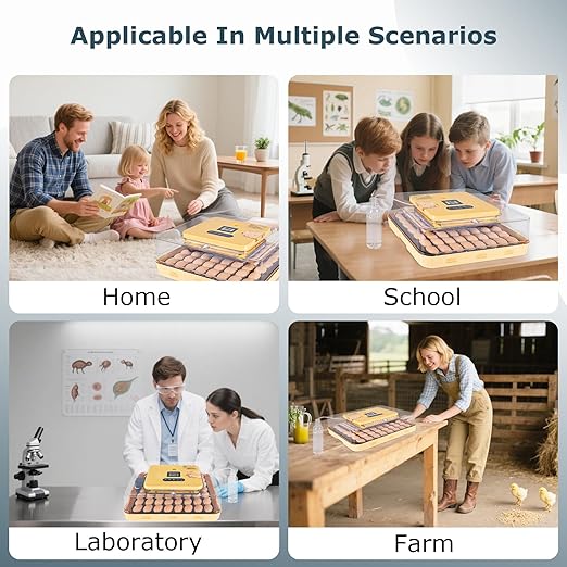 Incubators for Hatching Eggs, 56 Eggs Incubator with Egg Candler, Auto Egg Turner, Temp & Humidity Control, Hatch Day, 360° Viewing for Chicken, Duck, Quail Eggs, Ideal for Farm, School and Lab
