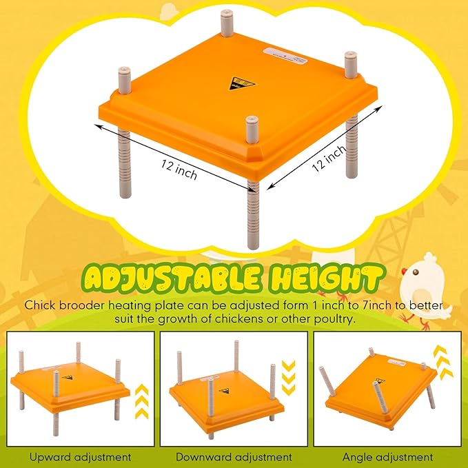 Barydat Chicken Brooder Box for Chick Kit 12" x 12" Chick Brooder Heating Plate Chicken Brooder Chicken Coop Heater Chicken Warmer with Adjustable Height for Chicks or Ducklings
